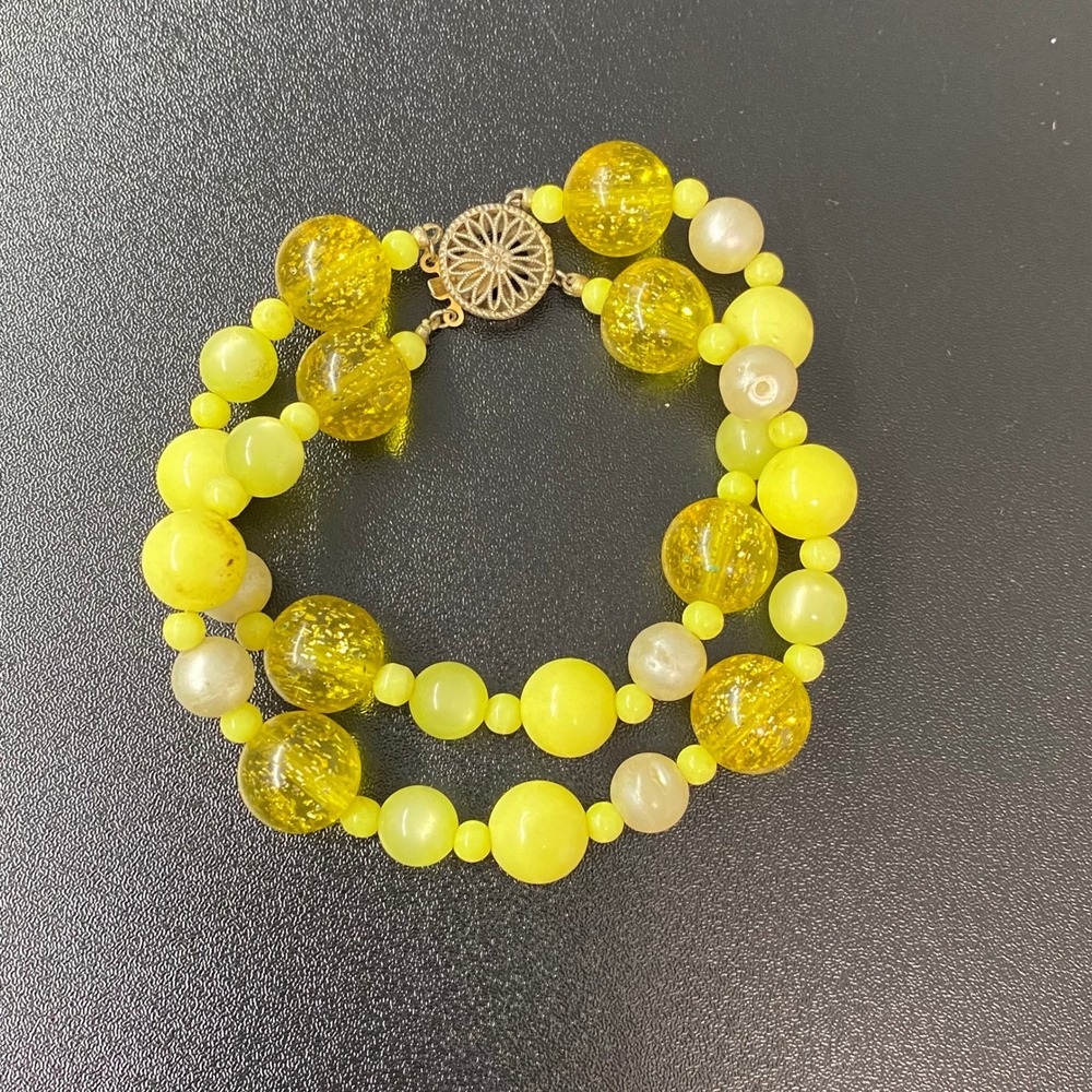 Unbranded Women Bracelet OS Yellow Vintage Double Strand Glitter Bead Sterling